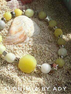 DOPAMINE + yellow jade hand crafted beaded statement bracelet/harmony & balance